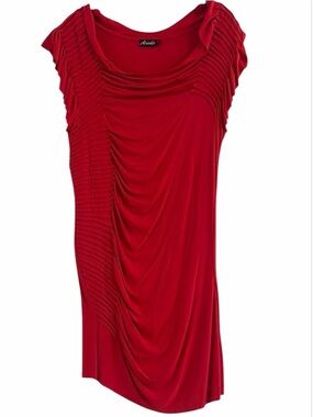 Arielle Sleeveless Red Asymmetric Pleated Bodycon Dress Large